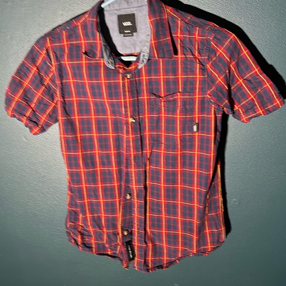 Vans Boys Checkered Button Down Short Sleeve Shirt Size Medium